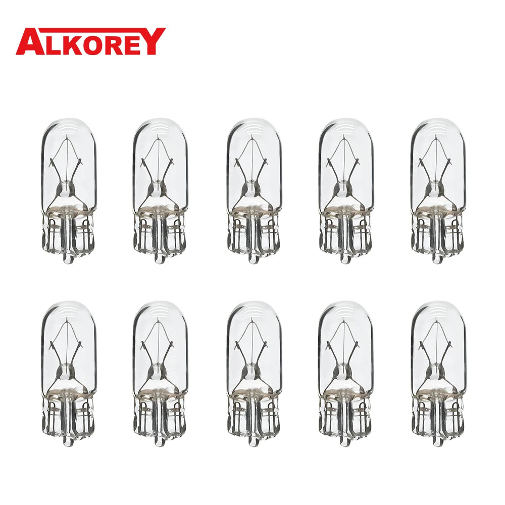 Alkorey 10 Pcs T10 W5W 194 158 12V 5W  Warm White Auto Halogen Lamp Marker Wedge License PlateLight Bulb Instrument Light