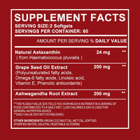 Astaxanthin 24mg - with Ashwagandha, Grape Seed Oil Extract - Supports Eye and Skin Health, Antioxidant - 120 Capsules