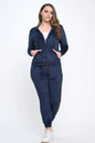 2-Piece Women's Velour Velvet Super Stretch Solid Bundle Set Zip Up Long Sleeve Hoodie Tracksuit with Pockets & Pants