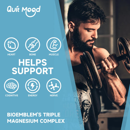 Quitmood Triple Magnesium Complex | 300mg of Magnesium Glycinate, Malate, & Citrate for Muscles, Nerves, & Energy | High Absorpt