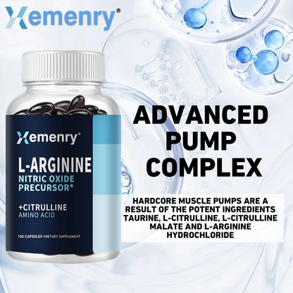 L-Arginine - Nitric Oxide Supplements, Strengthens Muscles, Improves Endurance, and Improves Blood Flow - 120 Capsules