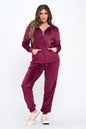 2-Piece Women's Velour Velvet Super Stretch Solid Bundle Set Zip Up Long Sleeve Hoodie Tracksuit with Pockets & Pants