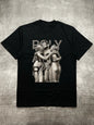 Men's Black Crew - Neck Short - Sleeve Cotton T - Shirt (200g) with Classical Art Pattern Heat - Transfer Print
