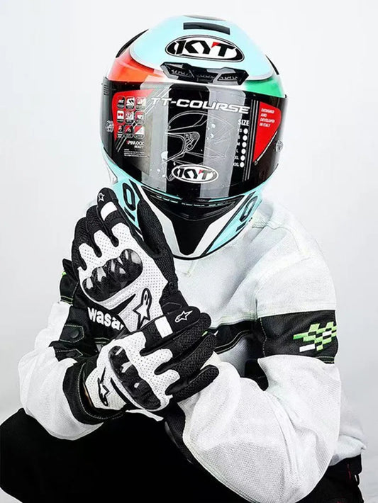 ALPINESTARS Motorcycle Gloves Black Racing Genuine Leather Motorbike Black White Road Riding Team Gloves Summer Winter