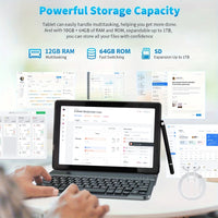 A10L 10 Inch Tablet Android 14 12GB RAM 64GB ROM 1TB Expand WiFi6 Face Unlock HD IPS Screen Keyboard Mouse Stylus With Pick Bag