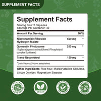 Nicotinamide Riboside + Resveratrol - Quercetin, High Purity NAD Supplement - 80 Capsules EzBuyCo