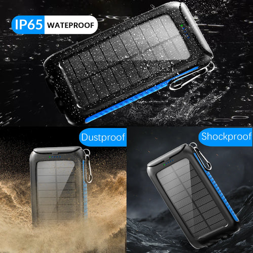 49000mAh Solar Power Bank Portable Charger with Dual USB, Fast Charging, Waterproof, LED for Outdoor Camping Phones Tablets