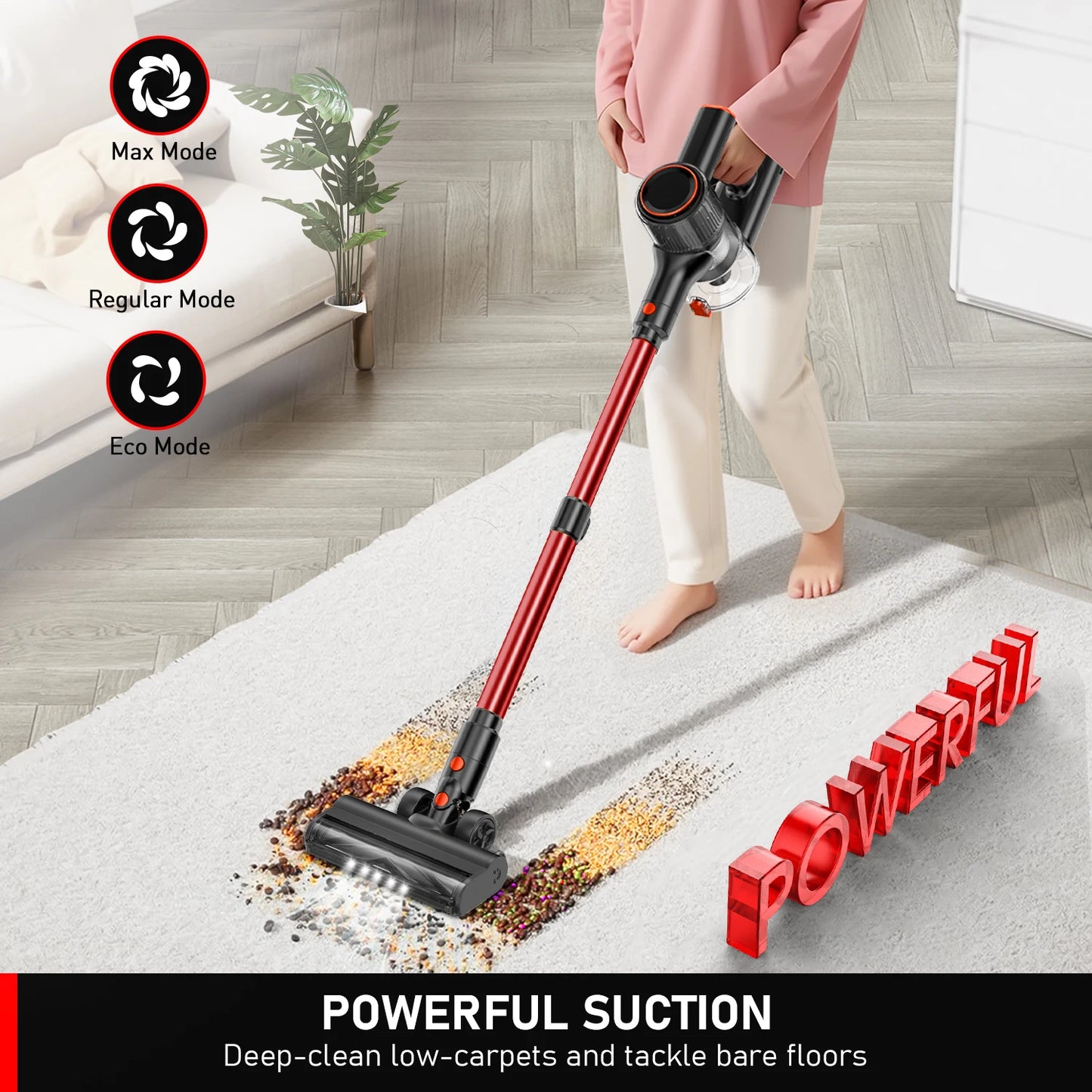 A27 30Kpa 350W Handheld Cordless Vacuum Cleaner Powerful Suction Stick Vacuum 1.5L Dust Cup for Pet Hair/Carpet/Hard Floor