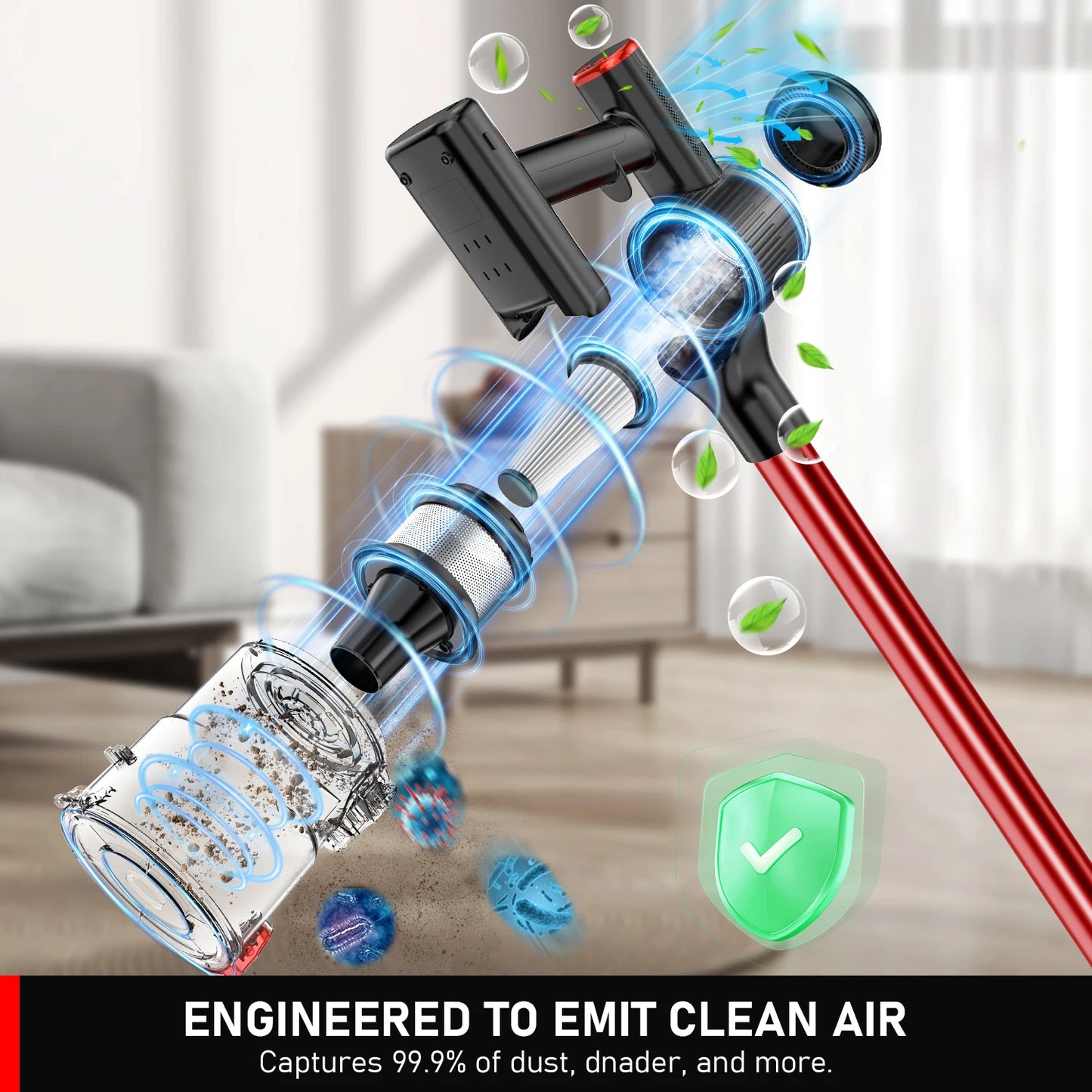 A27 30Kpa 350W Handheld Cordless Vacuum Cleaner Powerful Suction Stick Vacuum 1.5L Dust Cup for Pet Hair/Carpet/Hard Floor