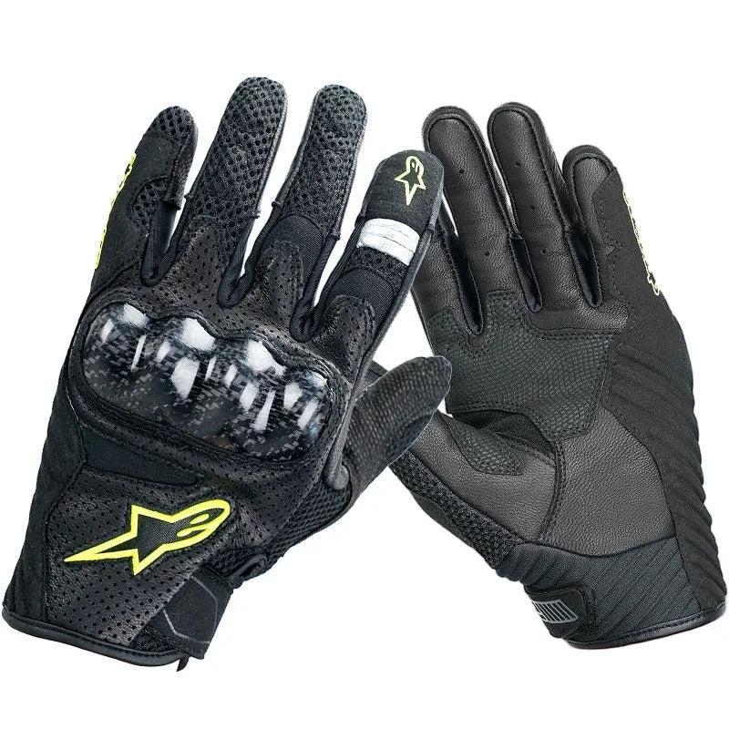ALPINESTARS Motorcycle Gloves Black Racing Genuine Leather Motorbike Black White Road Riding Team Gloves Summer Winter