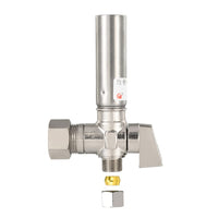 1/4 Turn Stop Angle Valve, 1/2" Nominal (5/8" OD) Compression x 3/8" OD With Stainless Steel Water Hammer Arrestor, Chrome Plated Brass Plumbingsell