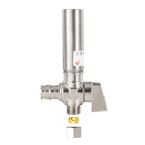 1/4 Turn PEX-A Cold Expansion Stop Angle Valve, 1/2" PEX Expansion x 3/8" OD With Stainless Steel Water Hammer Arrestor, Chrome Plated Brass Plumbingsell