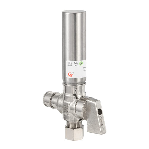 1/4 Turn PEX-A Cold Expansion Stop Angle Valve, 1/2" PEX Expansion x 3/8" OD With Stainless Steel Water Hammer Arrestor, Chrome Plated Brass Plumbingsell