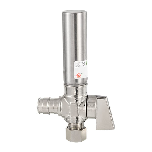 1/4 Turn PEX-A Cold Expansion Stop Angle Valve, 1/2" PEX Expansion x 3/8" OD With Stainless Steel Water Hammer Arrestor, Chrome Plated Brass Plumbingsell