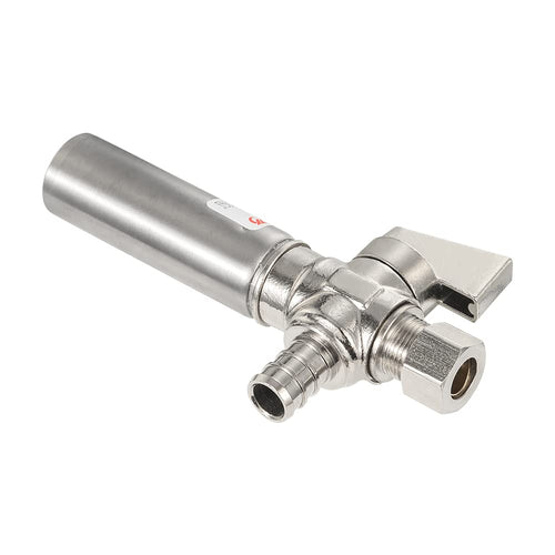 1/4 Turn Stop Angle Valve, 1/2" Barb Crimp PEX x 3/8" OD With Stainless Steel Water Hammer Arrestor, Chrome Plated Brass Plumbingsell