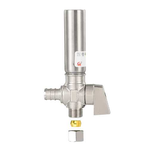 1/4 Turn Stop Angle Valve, 1/2" Barb Crimp PEX x 3/8" OD With Stainless Steel Water Hammer Arrestor, Chrome Plated Brass Plumbingsell