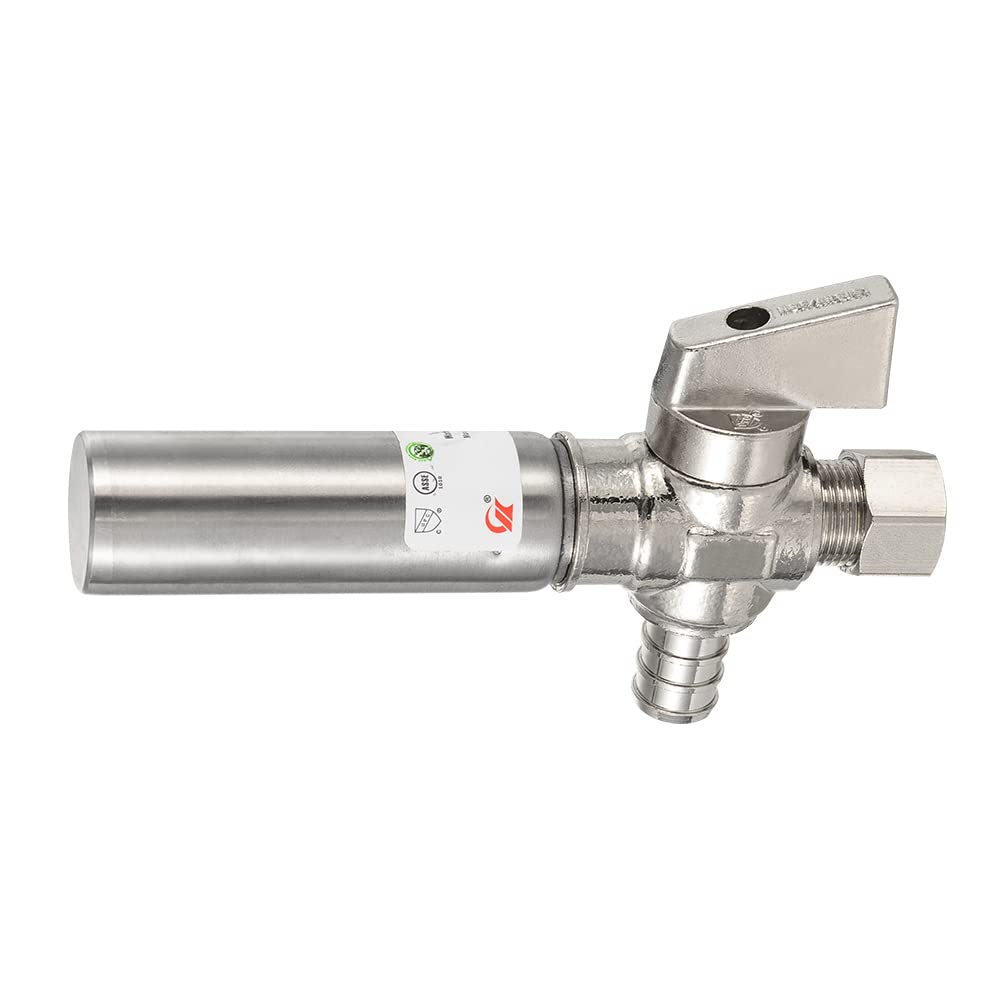 10 Pcs 1/4 Turn Stop Angle Valve, 1/2" Barb Crimp PEX x 3/8" OD With Stainless Steel Water Hammer Arrestor, Chrome Plated Brass
