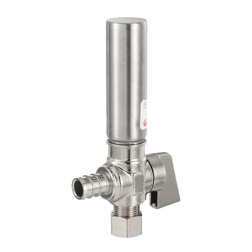 1/4 Turn Stop Angle Valve, 1/2" Barb Crimp PEX x 3/8" OD With Stainless Steel Water Hammer Arrestor, Chrome Plated Brass Plumbingsell
