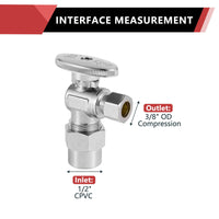 1/2" CPVC x 3/8" OD Compr. Angle Stop Valve, 1/4 Turn (Lead Free)