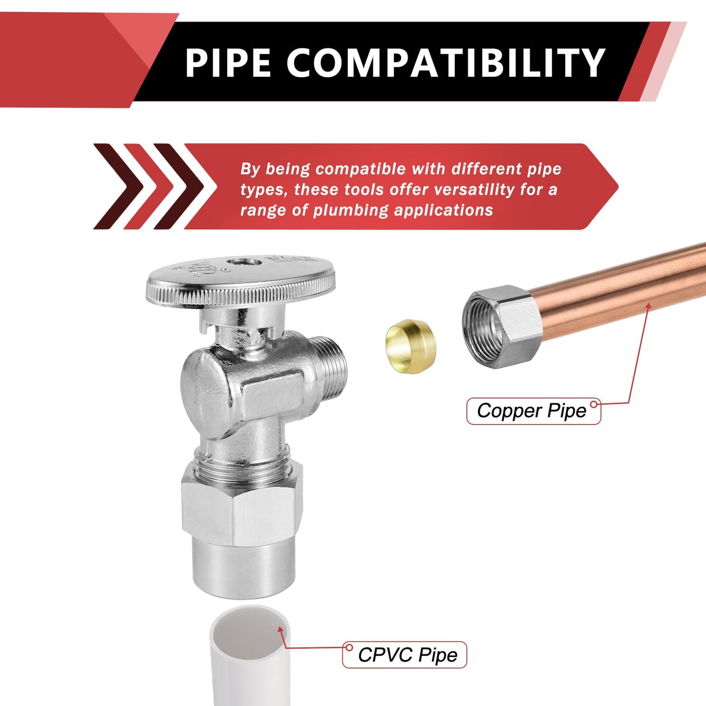 10 Pcs 1/2" CPVC x 3/8" OD Compr. Angle Stop Valve, 1/4 Turn (Lead Free)