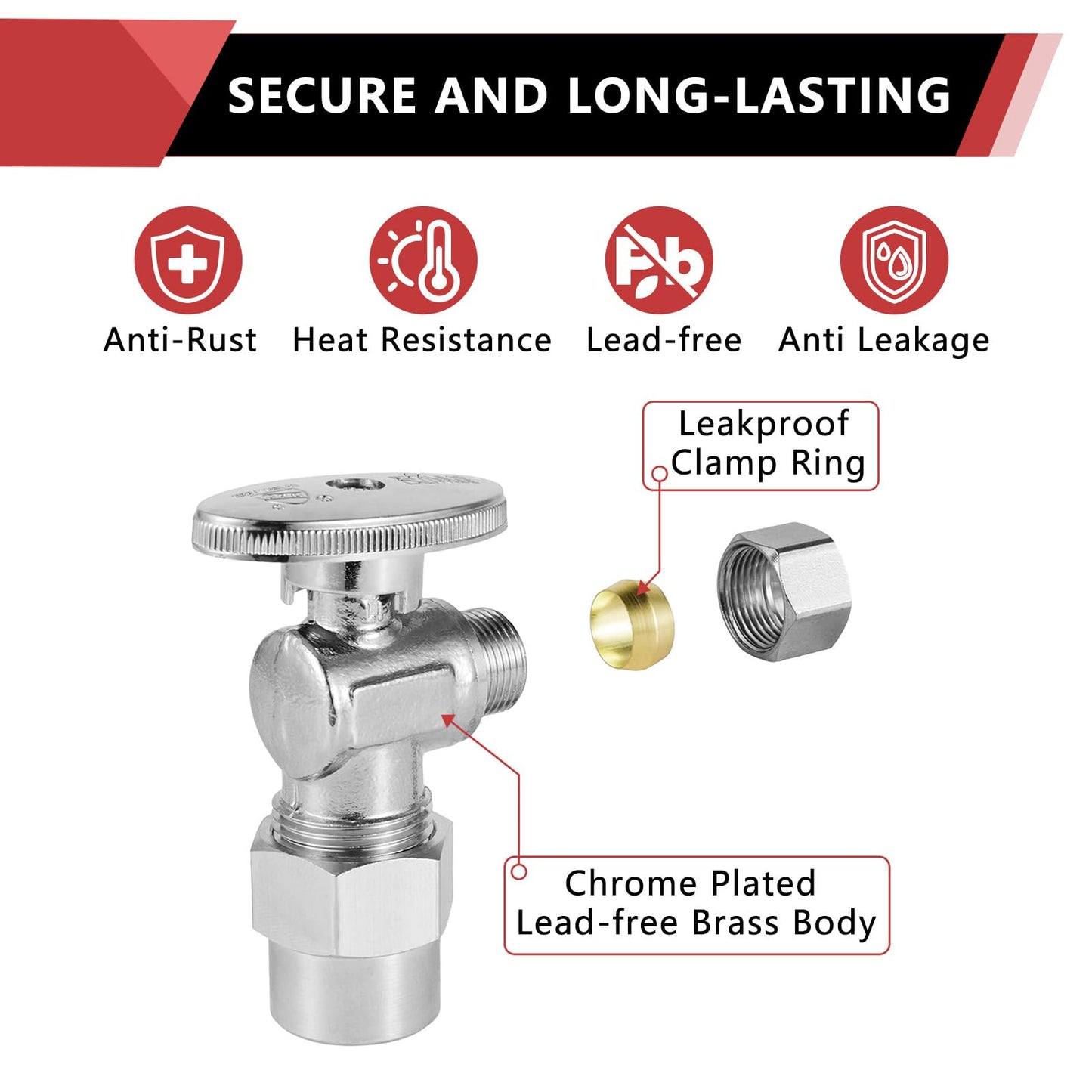 10 Pcs 1/2" CPVC x 3/8" OD Compr. Angle Stop Valve, 1/4 Turn (Lead Free)