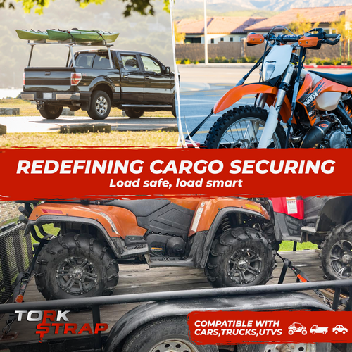 TorkStrap HD750 | 14'x1.5'' Spring Loaded Tie Down Straps - Adapts to Load Shifts - Heavy Duty 2250lbs Max Load - Just Pull Alternative to Ratchet Straps w/Hooks - Secure Motorcycles, Kayaks TorkStrap