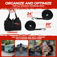 TorkStrap HD750 | 14'x1.5'' Spring Loaded Tie Down Straps - Adapts to Load Shifts - Heavy Duty 2250lbs Max Load - Just Pull Alternative to Ratchet Straps w/Hooks - Secure Motorcycles, Kayaks TorkStrap