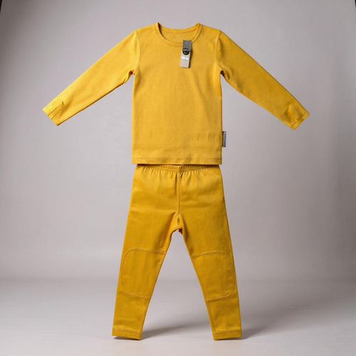 Premium Kids 100% Merino Wool Baselayer - Ultra-Soft thermal Underlayer - Mustard Keep the Littles Wild