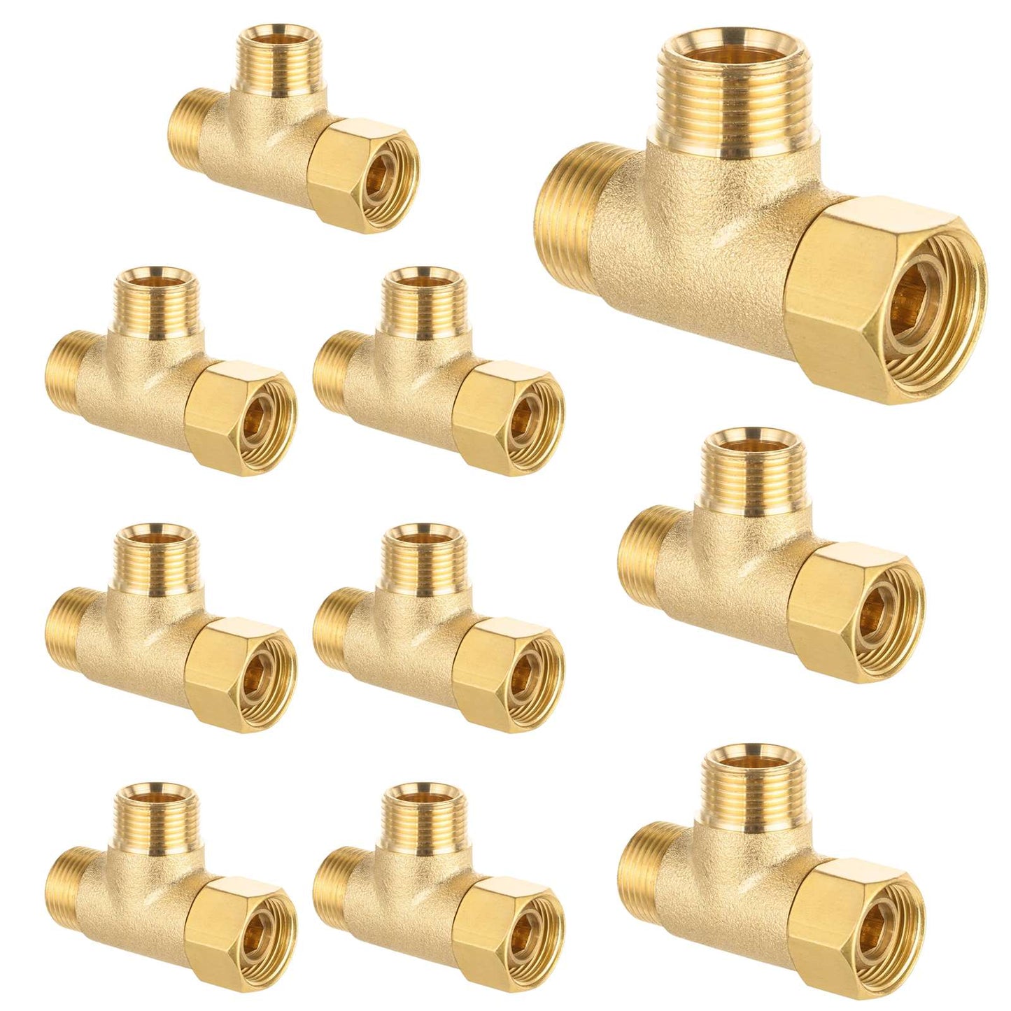 10 Pcs 3/8" Compr. x 3/8" Compr. x 3/8" Brass Tee Adapter