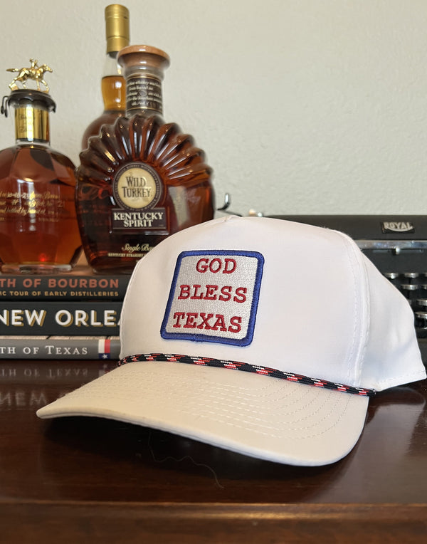 American Duke Apparel Company God Bless Texas White Rope Cap