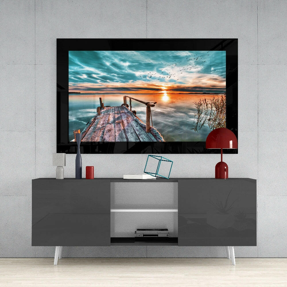 Insigneart USA Insigneart USA Sunset on the Dock Glass Wall Art