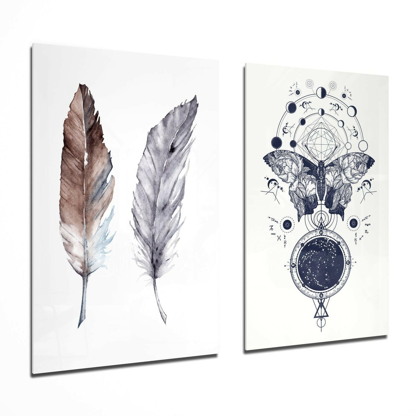 Insigneart USA Feathers and Butterfly 2 Pieces Combine Glass Wall Art