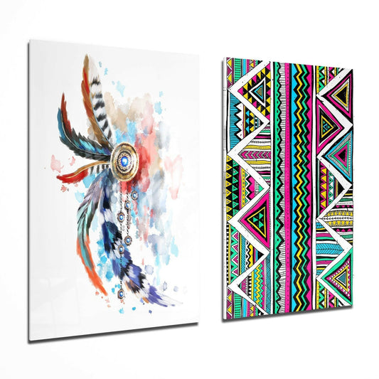 Insigneart USA Insigneart USA Indian Style 2 Pieces Combine Glass Wall Art