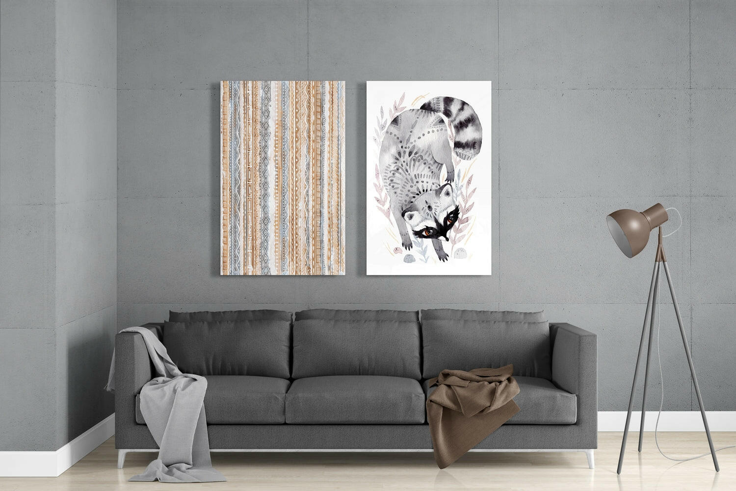 Insigneart USA Insigneart USA Raccoon 2 Pieces Combine Glass Wall Art