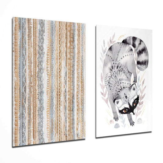 Insigneart USA Insigneart USA Raccoon 2 Pieces Combine Glass Wall Art