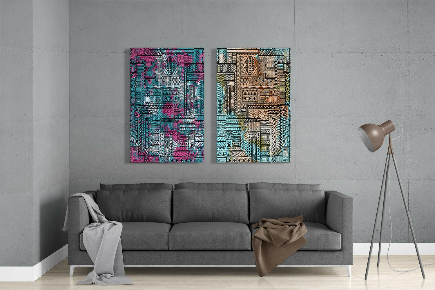 Insigneart USA Insigneart USA Ethnic Patherns 2 Pieces Combine Glass Wall Art