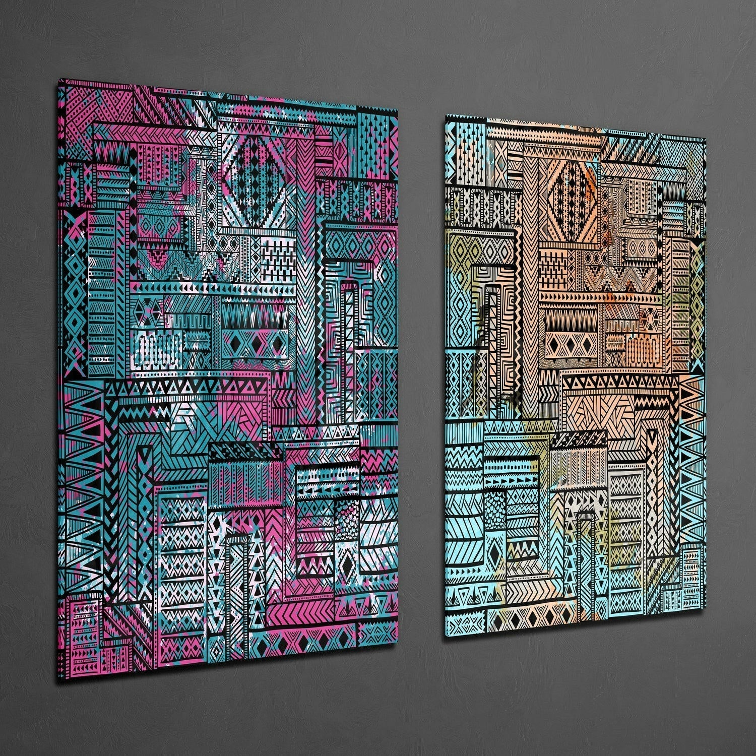 Insigneart USA Insigneart USA Ethnic Patherns 2 Pieces Combine Glass Wall Art