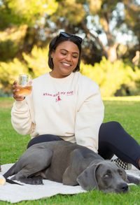 Crew Neck Fleece: Wine & My Dog Dog is Good