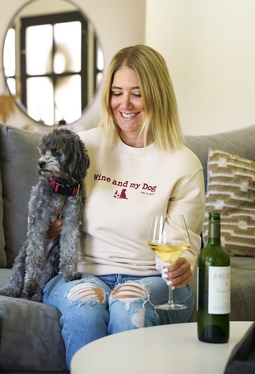 Crew Neck Fleece: Wine & My Dog Dog is Good