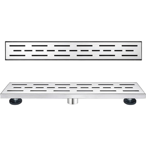 Linear Shower Drain 24" with Removable Grate, Brushed Polished 304 Stainless Steel Shower Drain