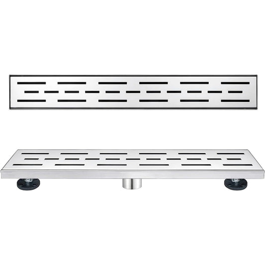 Linear Shower Drain 24" with Removable Grate, Brushed Polished 304 Stainless Steel Shower Drain