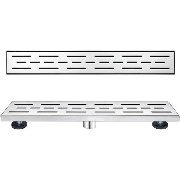 Linear Shower Drain 24" with Removable Grate, Brushed Polished 304 Stainless Steel Shower Drain