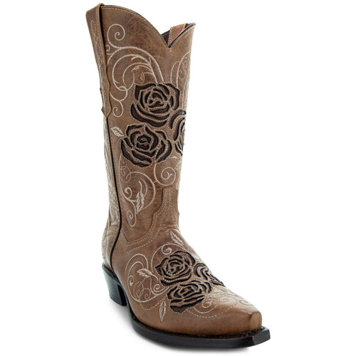Soto Boots Soto Boots Tan Rose Inlayed Women's Cowgirl Boots (M50032)