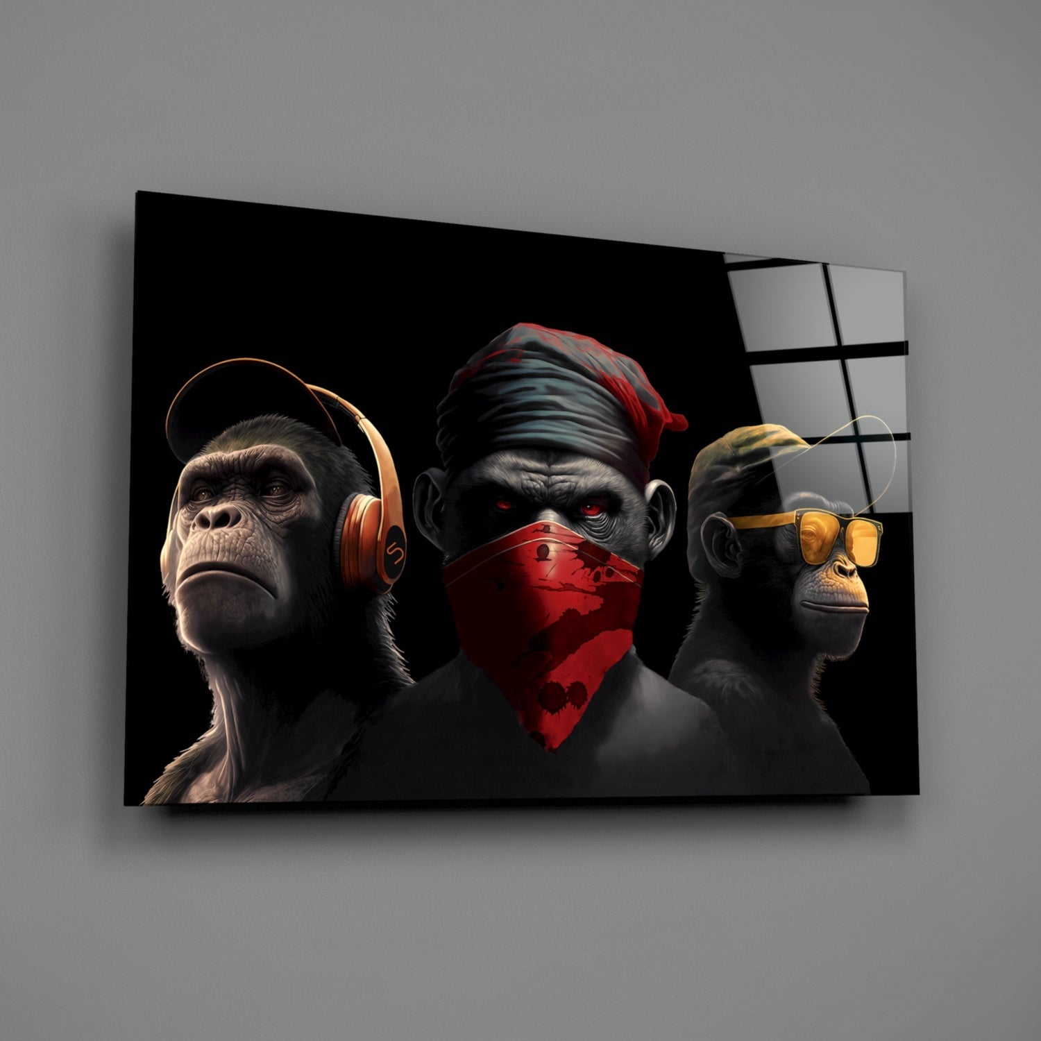 Insigneart USA 3 Wise Monkey Glass Wall Art || Designer Collection