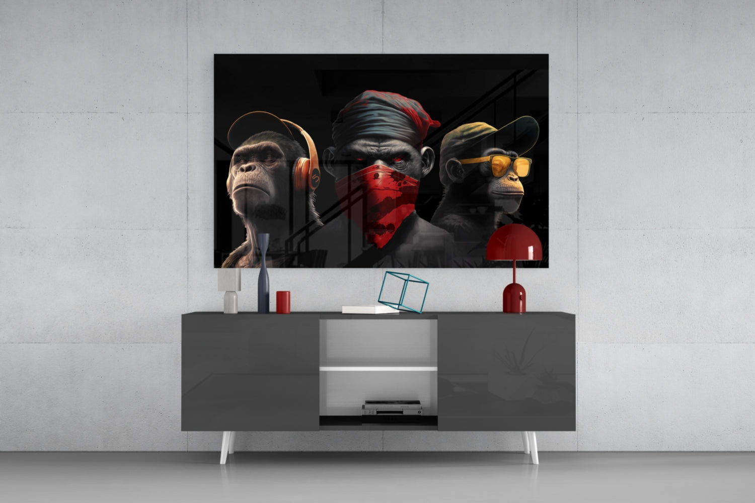 Insigneart USA 3 Wise Monkey Glass Wall Art || Designer Collection