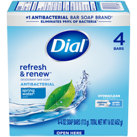 Dial Antibacterial Bar Soap, Refresh & Renew, Spring Water, 4 oz, 4 Bars