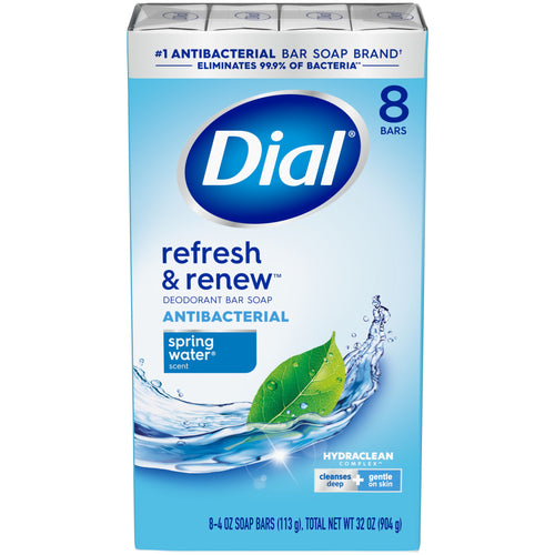 Dial Antibacterial Bar Soap, Refresh & Renew, Spring Water, 4 oz, 8 Bars EasyOptionXY LLC