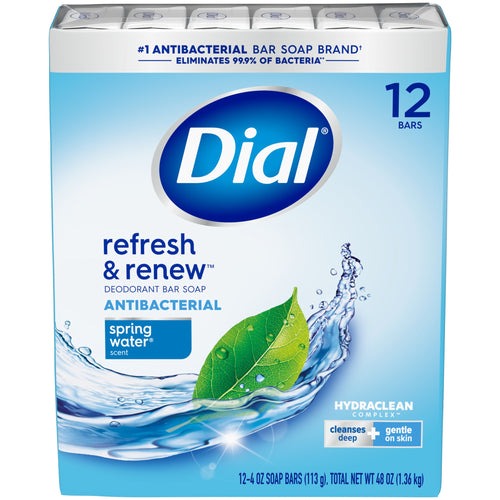 Dial Antibacterial Bar Soap, Refresh & Renew, Spring Water, 4 oz, 12 Bars EasyOptionXY LLC