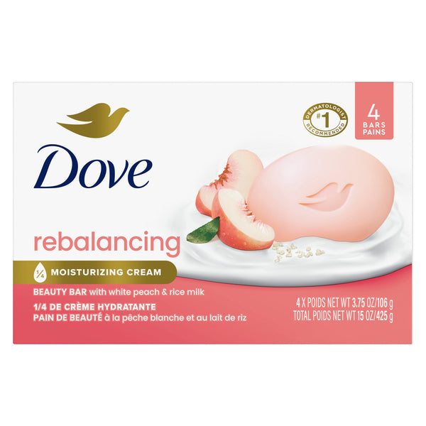 Dove Beauty Bar Soap for Women Rebalancing White Peach & Rice Milk All Skin, 3.75 oz 4 Bars EasyOptionXY LLC