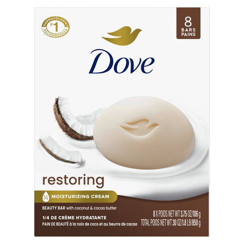 Dove Beauty Bar Soap for Women Restoring Coconut & Cocoa Butter All Skin, 3.75 oz 8 Bars EasyOptionXY LLC